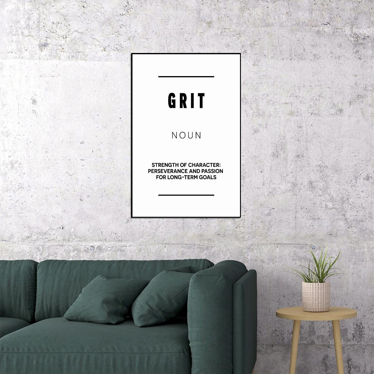 Grit Black and White Motivational Poster With Sayings Office Wall Art