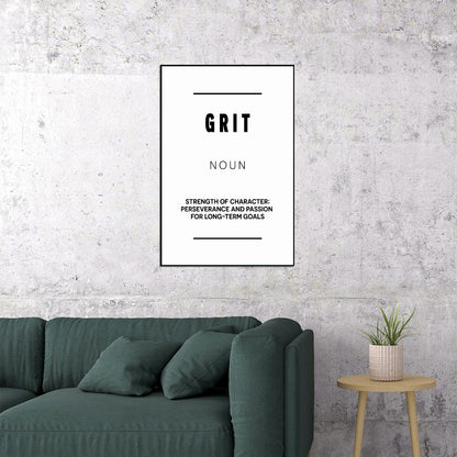 Grit Black and White Motivational Poster With Sayings Office Wall Art