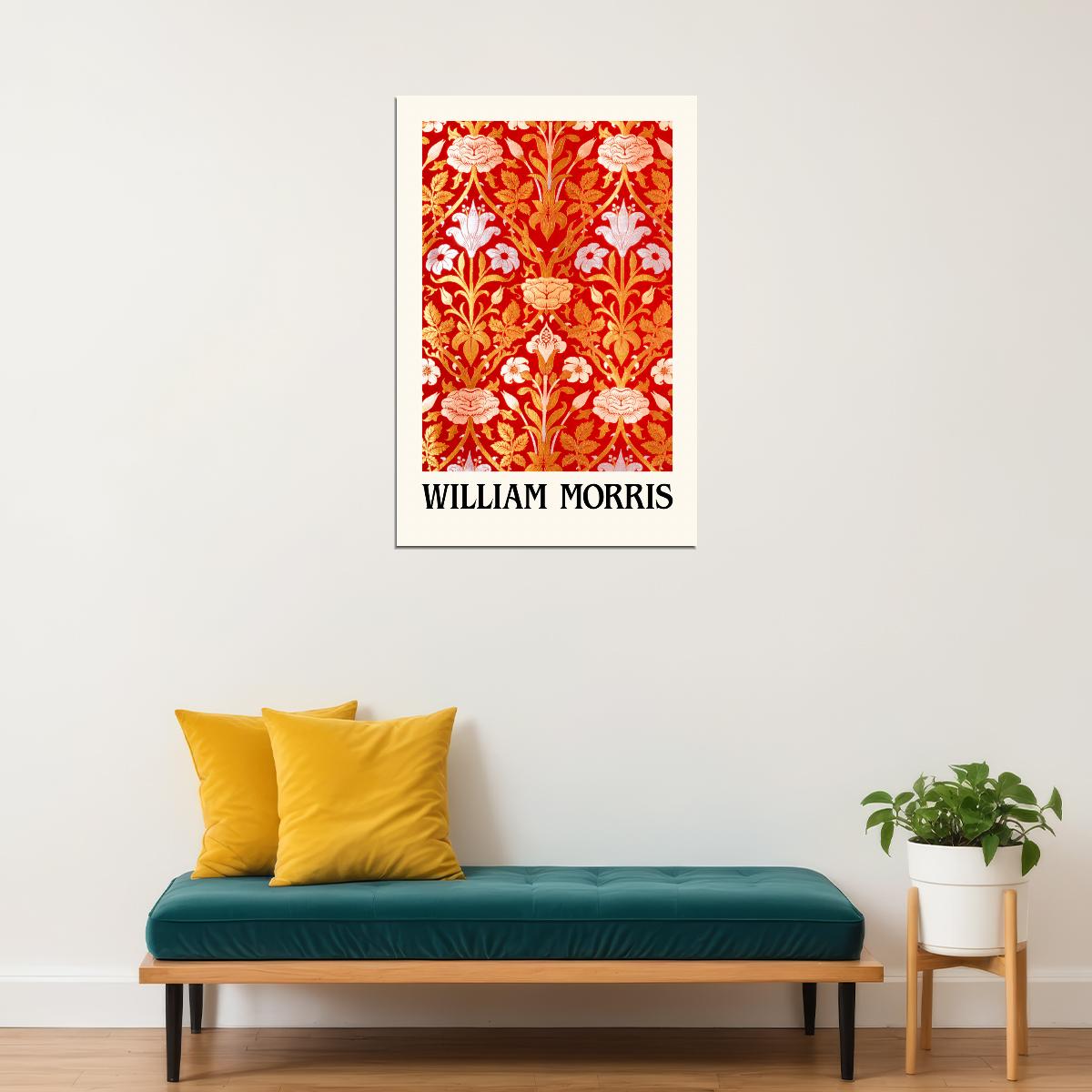 William Morris Red Flowers Eclectic Aesthetic Wall Art Print