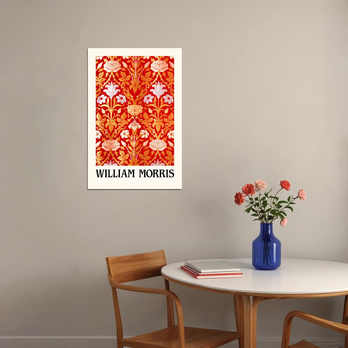 William Morris Red Flowers Eclectic Aesthetic Wall Art Print