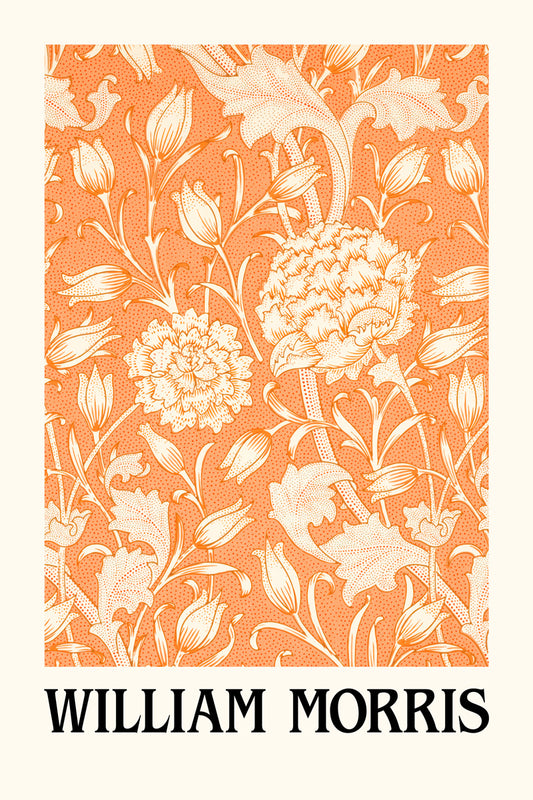 William Morris Orange Flowers Maximalist Vintage Aesthetic Art Deco Wall Decor