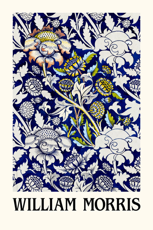 William Morris Blue White Flowers Abstraction Wall Art Poster Maximalist Aesthetic Wall Decor Print