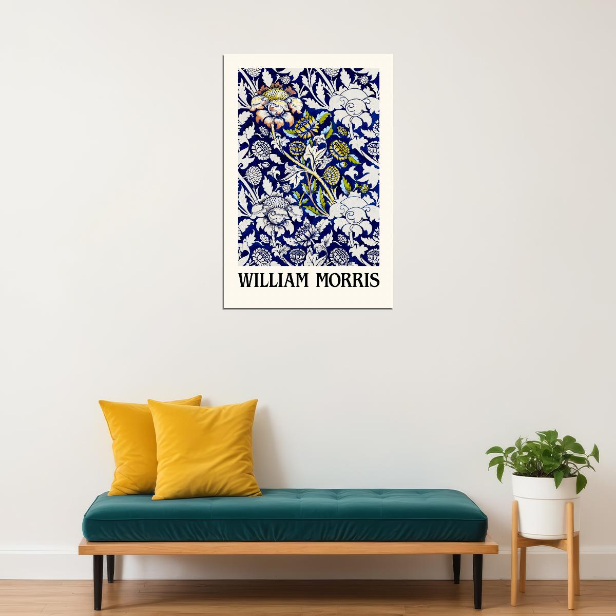 William Morris Blue White Flowers Abstraction Wall Art Poster Maximalist Aesthetic Wall Decor Print