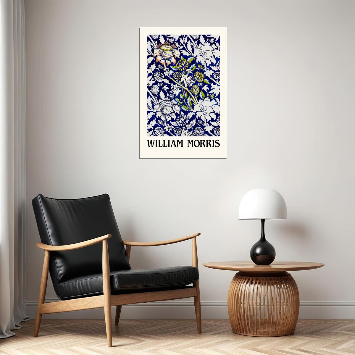 William Morris Blue White Flowers Abstraction Wall Art Poster Maximalist Aesthetic Wall Decor Print