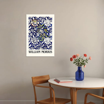 William Morris Blue White Flowers Abstraction Wall Art Poster Maximalist Aesthetic Wall Decor Print