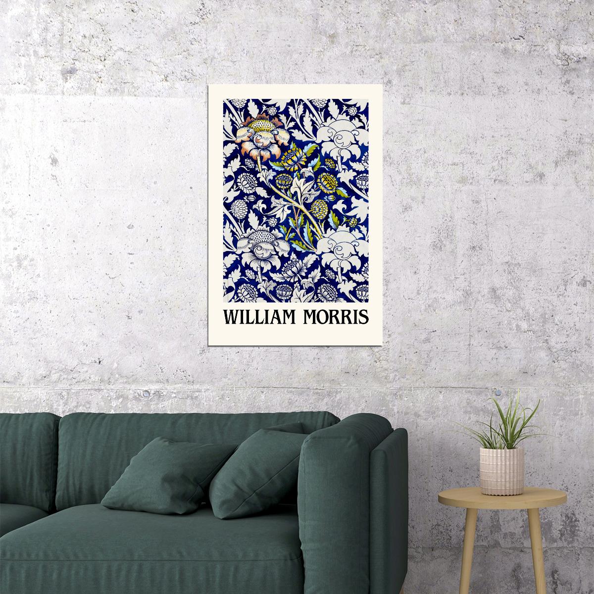 William Morris Blue White Flowers Abstraction Wall Art Poster Maximalist Aesthetic Wall Decor Print