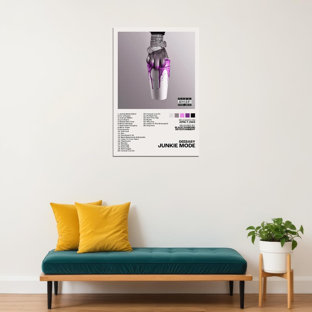 DeeBaby Junkie Mode Album Cover Music Poster Rap Aesthetic Rapper Album Wall Art