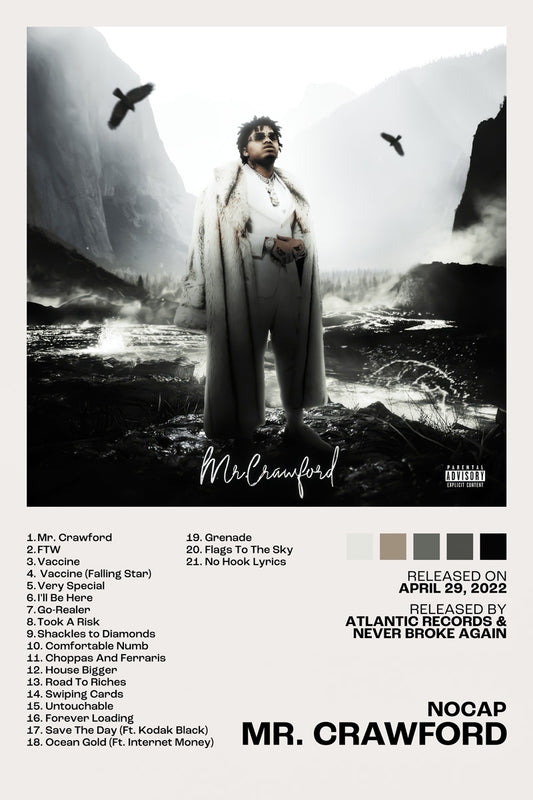 NoCap Mr. Crawford Album Cover Music Aesthetic Poster Rap Posters Rapper Album Wall Art