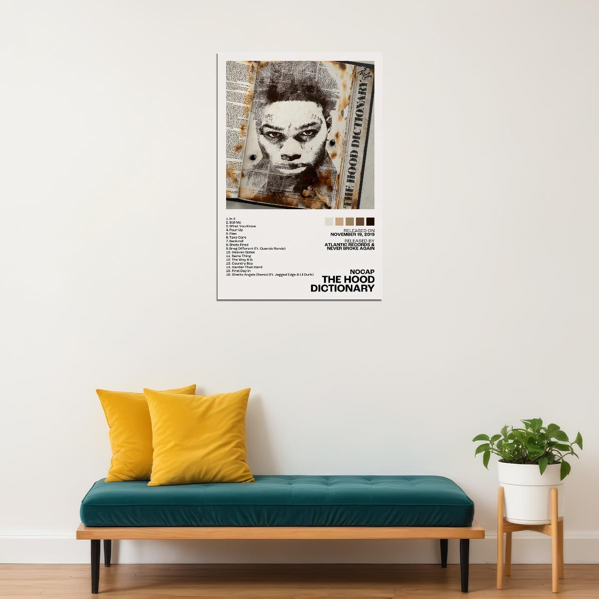 NoCap The Hood Dictionary Album Cover Music Poster Aesthetic Rap Posters Rapper Album Wall Art