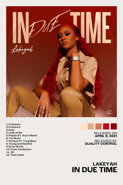 Lakeyah In Due Time Album Cover Music Poster Rap Aesthetic Female Rapper Album Wall Art