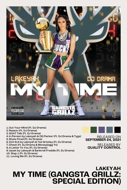 Lakeyah My Time Album Cover Music Poster Rap Print Female Rapper Album Records Wall Decor