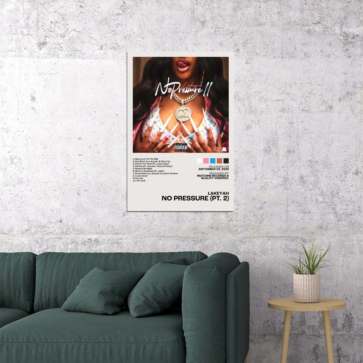 Lakeyah No Pressure (Pt. 2) Album Cover Rap Music Poster Female Rapper Album Wall Art Print