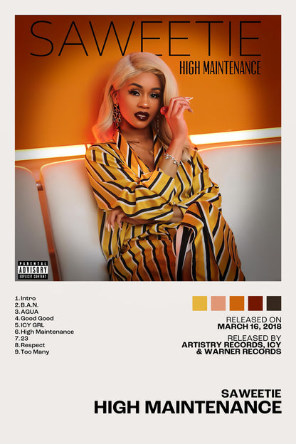 Saweetie High Maintenance Album Cover Music Poster Female Rapper Album Wall Art Print