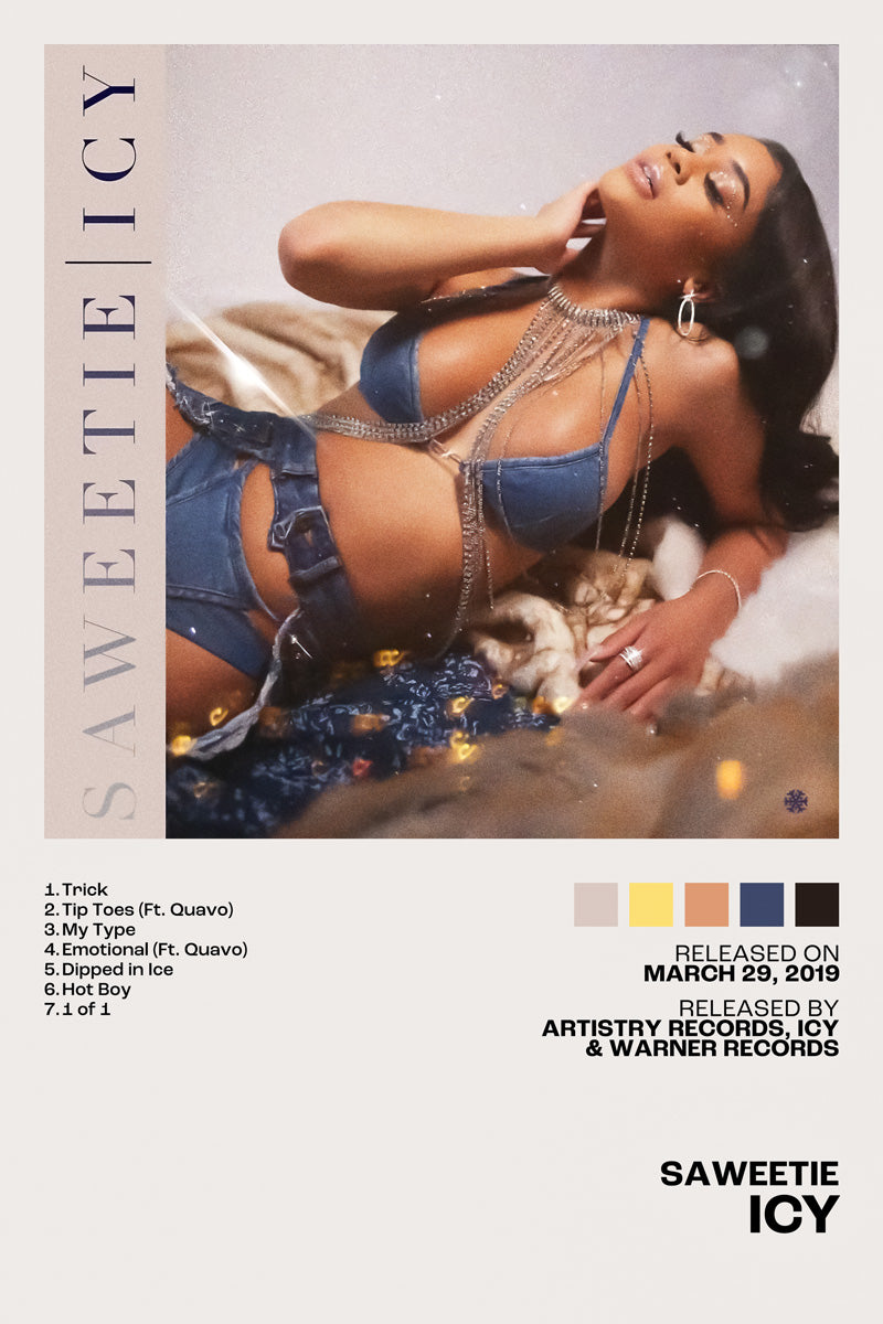 Saweetie ICY Album Cover Music Poster Rap Aesthetic Female Rapper Album Wall Art