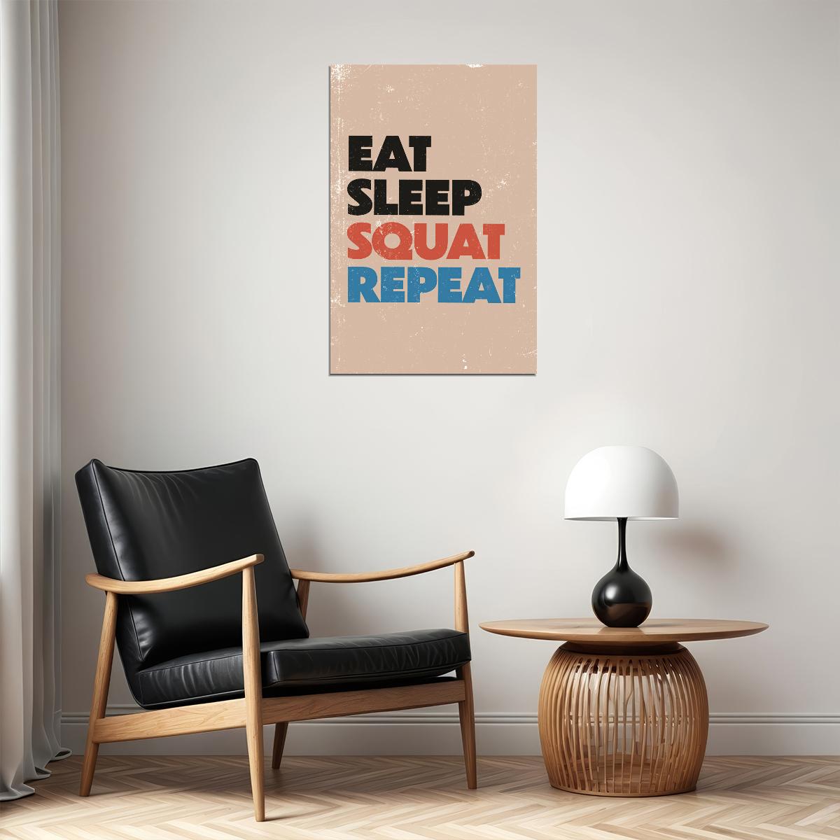 Eat Sleep Squat Repeat Motivational Poster Gym Workout Inspirational Decor Fitness Wall Art Print