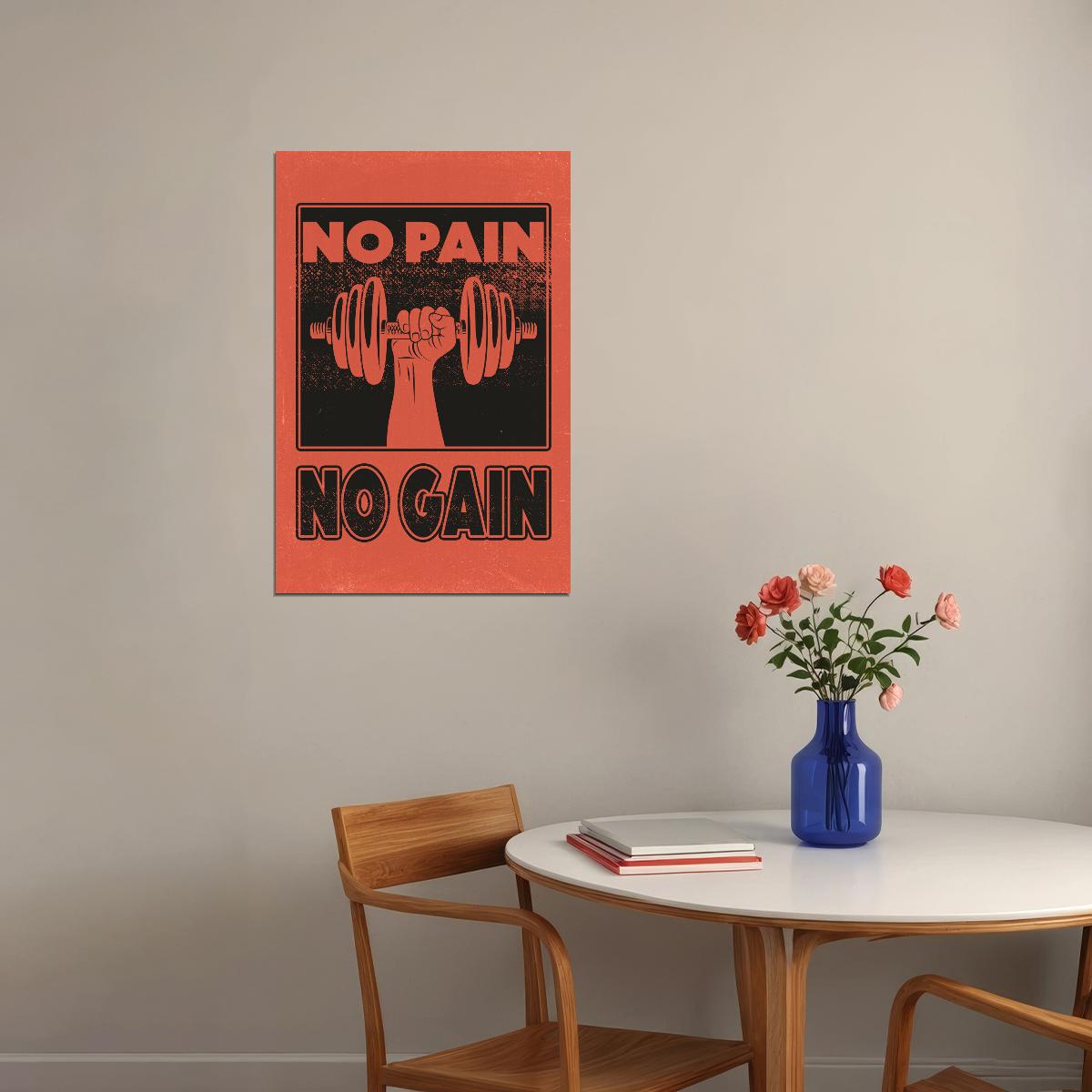 No Pain No Gain Motivational Poster Gym Workout Inspirational Decor Fitness Wall Art Print