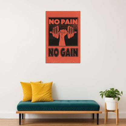 No Pain No Gain Motivational Poster Gym Workout Inspirational Decor Fitness Wall Art Print