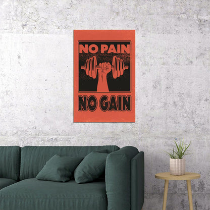 No Pain No Gain Motivational Poster Gym Workout Inspirational Decor Fitness Wall Art Print