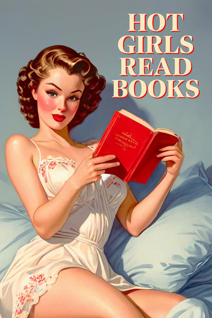 Hot Girls Read Books Funny Vintage Poster 1950s Kitchen Print 50's Housewife Wall Art