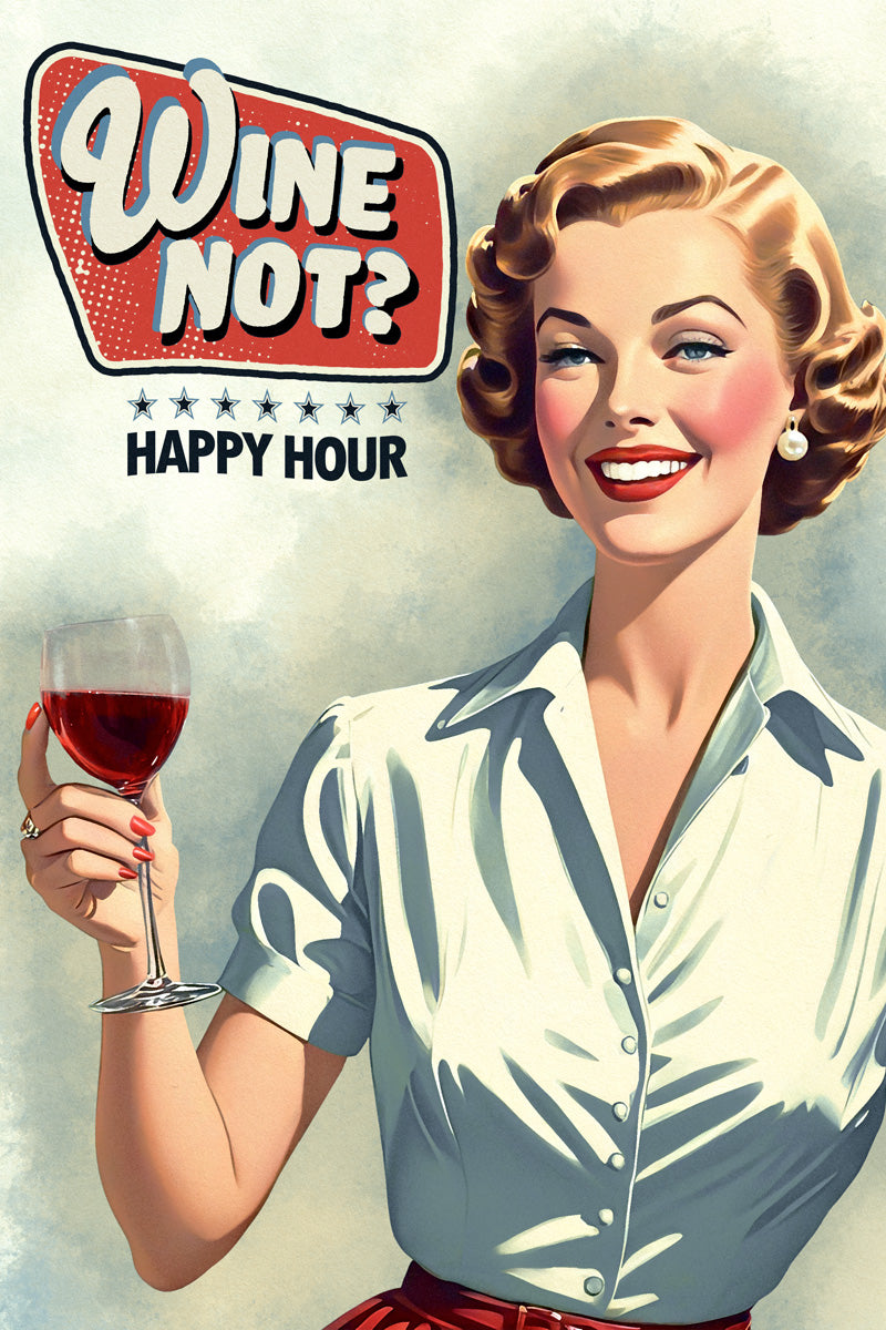 Wine Not Funny Vintage Poster 1950s Kitchen Print 50's Housewife Wall Art