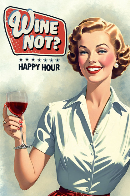 Wine Not Funny Vintage Poster 1950s Kitchen Print 50's Housewife Wall Art