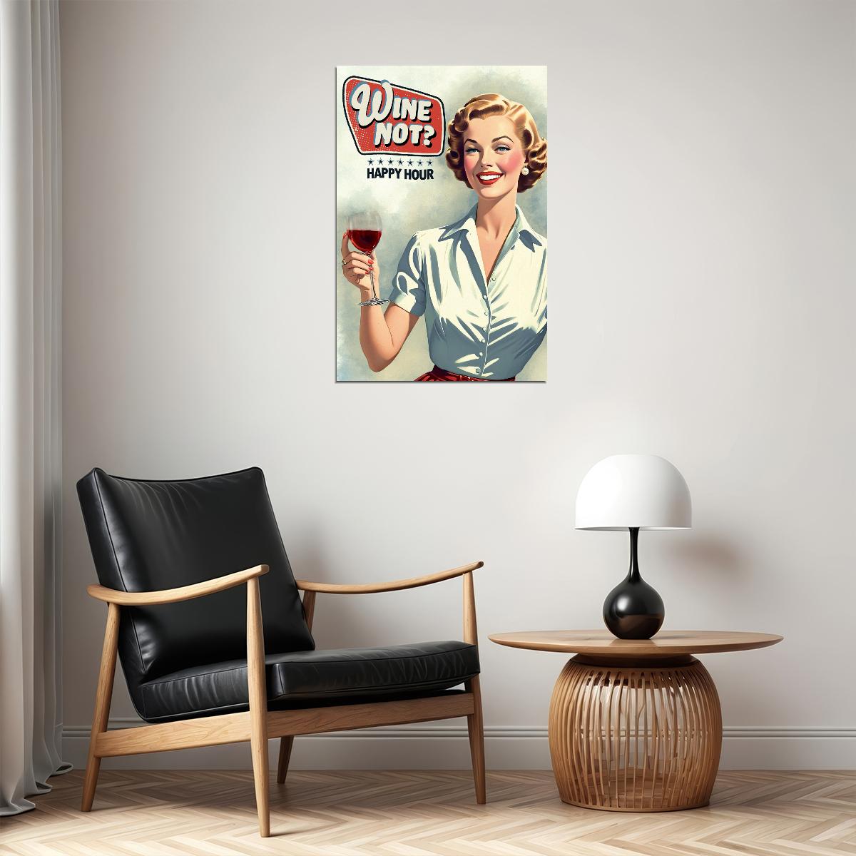 Wine Not Funny Vintage Poster 1950s Kitchen Print 50's Housewife Wall Art