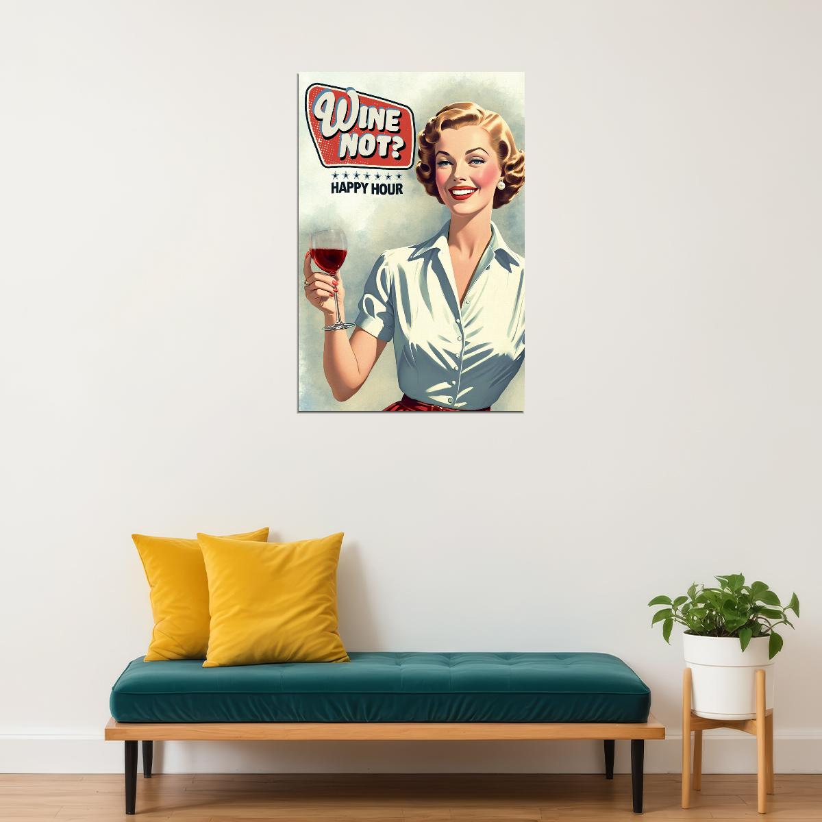 Wine Not Funny Vintage Poster 1950s Kitchen Print 50's Housewife Wall Art