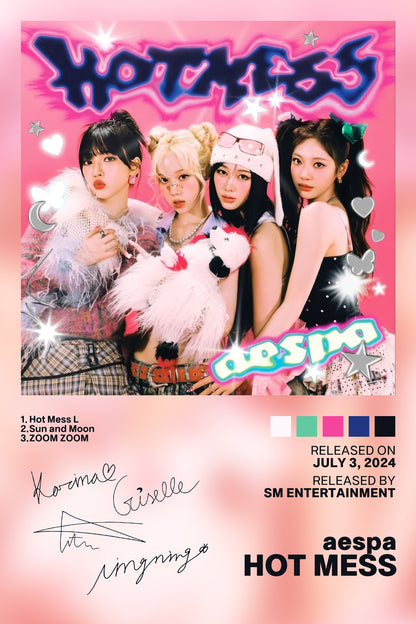 aespa Hot Mess 2024 Album Cover Music Poster Kpop Aesthetic Female Girl Group Cover Wall Art