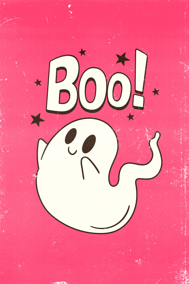 Boo! Halloween Poster Cute Wall Decor Ghost Art Pink Halloween Print Trendy Coquette Wall Art