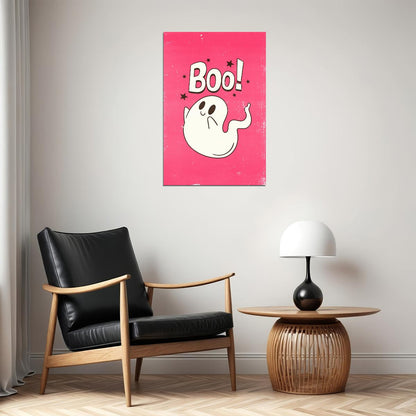 Boo! Halloween Poster Cute Wall Decor Ghost Art Pink Halloween Print Trendy Coquette Wall Art