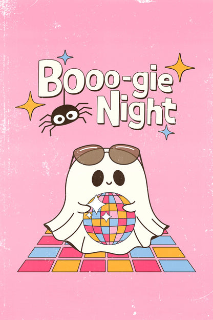 Boogie Night Halloween Poster Disco Ghost Art Cute Wall Decor Trendy Pink Coquette Print