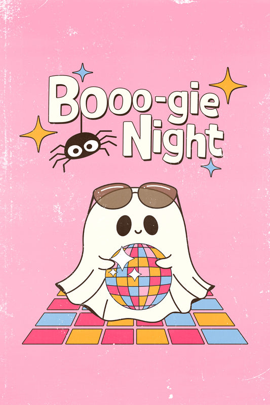 Boogie Night Halloween Poster Disco Ghost Art Cute Wall Decor Trendy Pink Coquette Print - xonomax