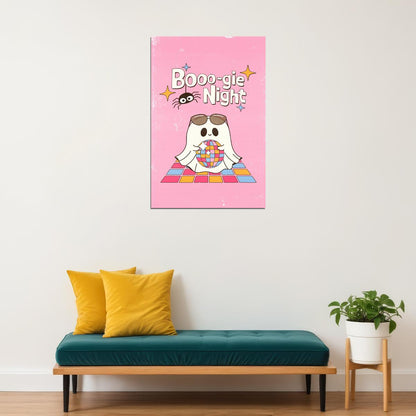 Boogie Night Halloween Poster Disco Ghost Art Cute Wall Decor Trendy Pink Coquette Print
