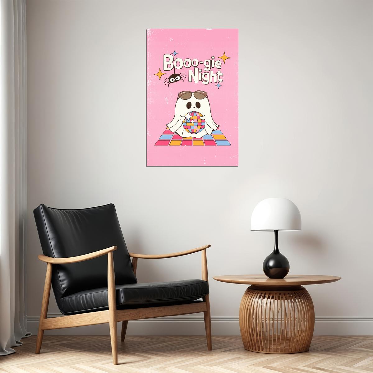 Boogie Night Halloween Poster Disco Ghost Art Cute Wall Decor Trendy Pink Coquette Print