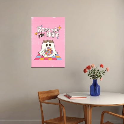 Boogie Night Halloween Poster Disco Ghost Art Cute Wall Decor Trendy Pink Coquette Print