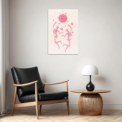 Dancing Skeleton Poster Cute Pastel Halloween Art Disco Halloween Trendy Coquette Pink Print