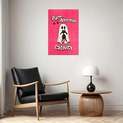 Purranormal Cativity Poster Cute Halloween Ghost With Cat Wall Art Pink Trendy Coquette Print - xonomax