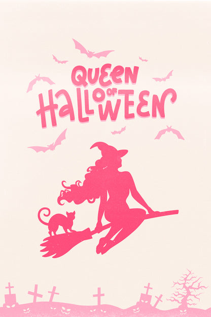 Queen Of Halloween Trendy Poster Pink Coquette Witch Wall Art Preppy Halloween Print - xonomax