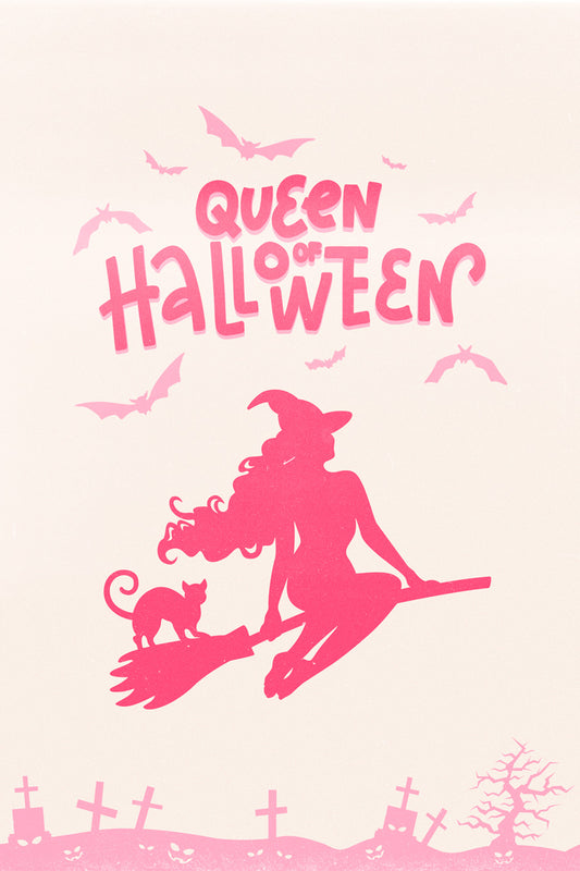 Queen Of Halloween Trendy Poster Pink Coquette Witch Wall Art Preppy Halloween Print - xonomax