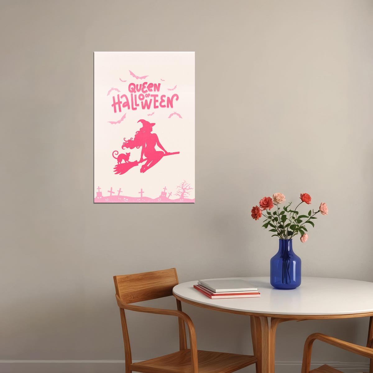 Queen Of Halloween Trendy Poster Pink Coquette Witch Wall Art Preppy Halloween Print - xonomax