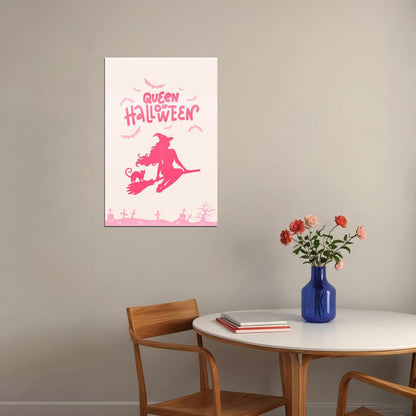 Queen Of Halloween Trendy Poster Pink Coquette Witch Wall Art Preppy Halloween Print - xonomax