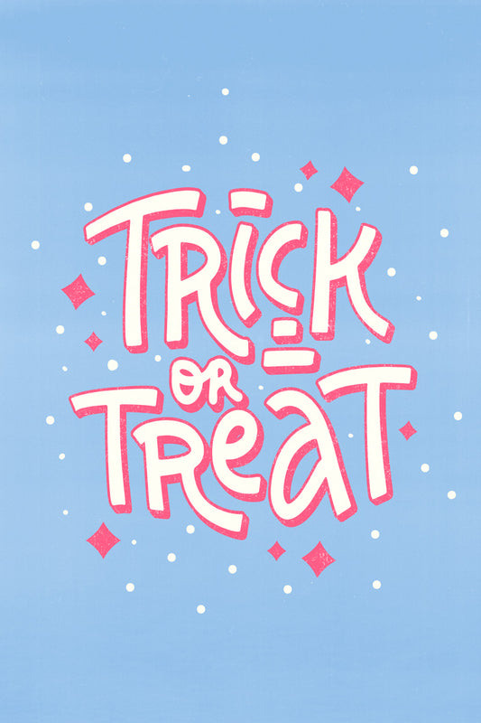 Trick Or Treat Poster Cute Pastel Blue And Pink Halloween Wall Art Trendy Coquette Print