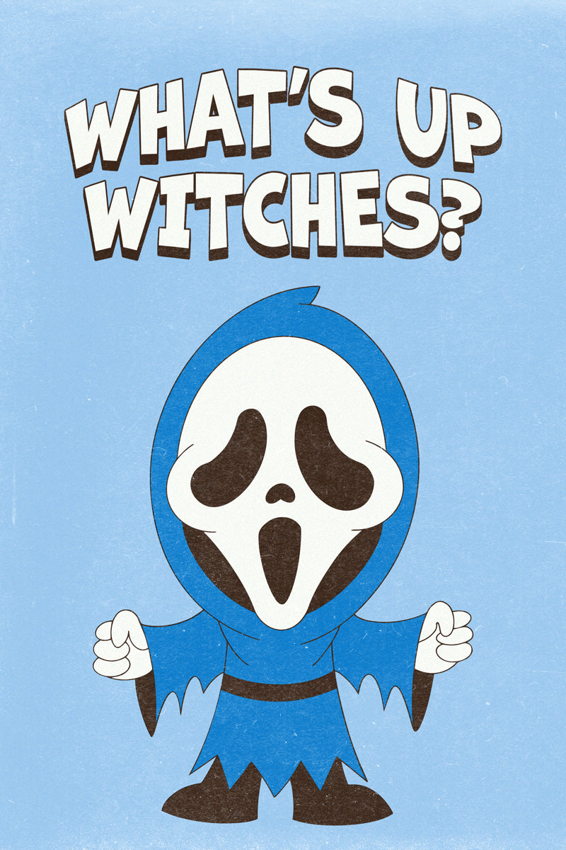 What's Up Witches Trendy Halloween Poster Retro Ghostface Wall Art Blue Preppy Print - xonomax