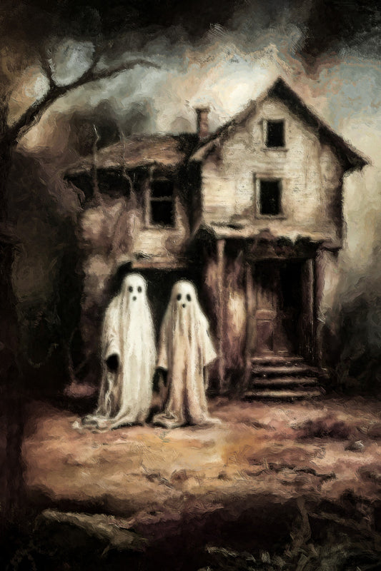 Ghost In Abandoned House Painting Print Creepy Gothic Wall Art Vintage Dark Academia Wall Decor - xonomax