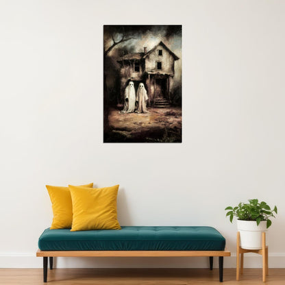 Ghost In Abandoned House Painting Print Creepy Gothic Wall Art Vintage Dark Academia Wall Decor - xonomax
