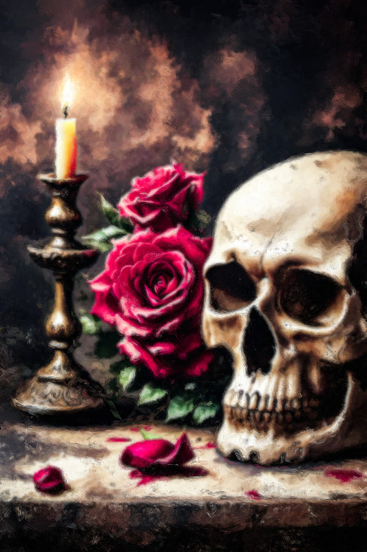 Creepy Roses And Skull Painting Print Goth Creepy Halloween Poster Dark Academia Moody Aesthetic - xonomax