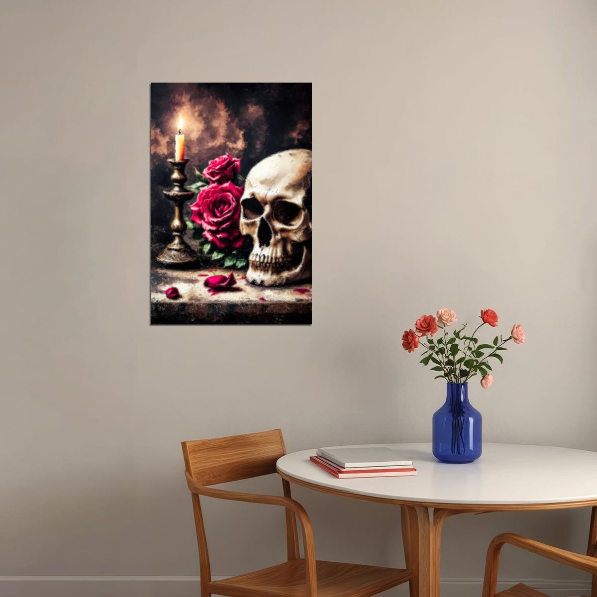 Creepy Roses And Skull Painting Print Goth Creepy Halloween Poster Dark Academia Moody Aesthetic - xonomax
