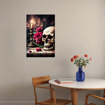 Creepy Roses And Skull Painting Print Goth Creepy Halloween Poster Dark Academia Moody Aesthetic - xonomax