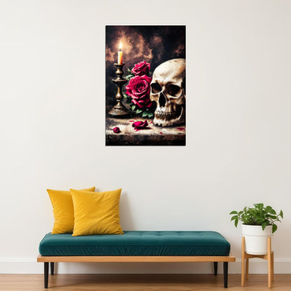 Creepy Roses And Skull Painting Print Goth Creepy Halloween Poster Dark Academia Moody Aesthetic - xonomax