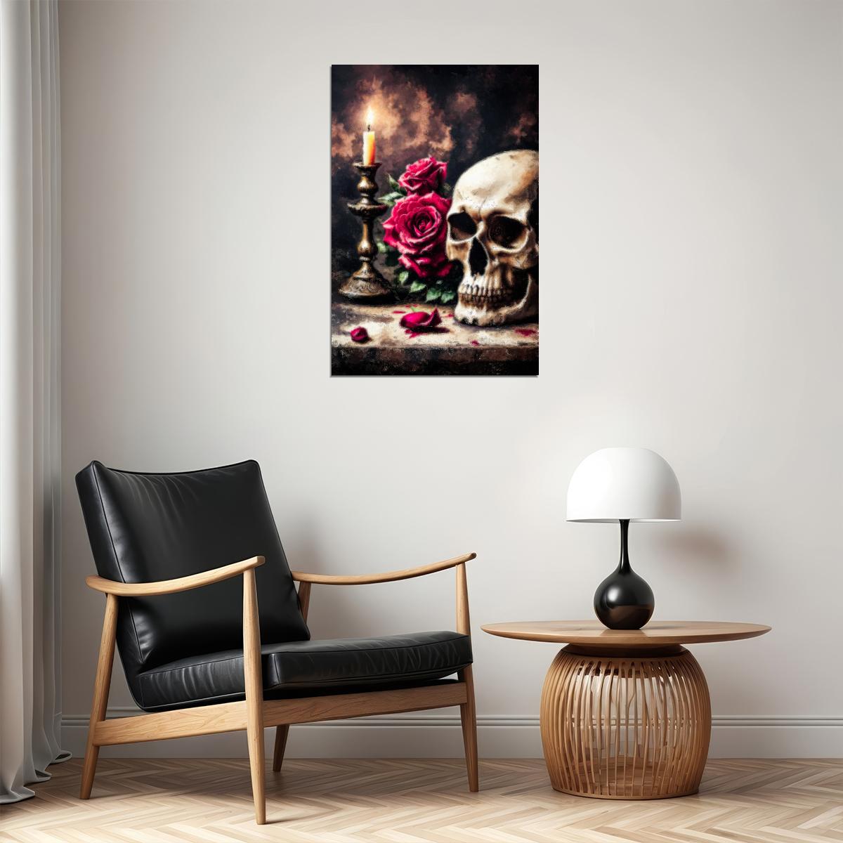 Creepy Roses And Skull Painting Print Goth Creepy Halloween Poster Dark Academia Moody Aesthetic - xonomax